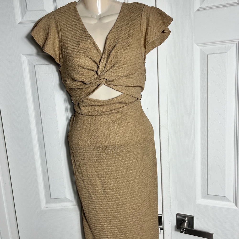 SHEIN maternity Elegant Tan Knotted Midi Skirt Bodycon